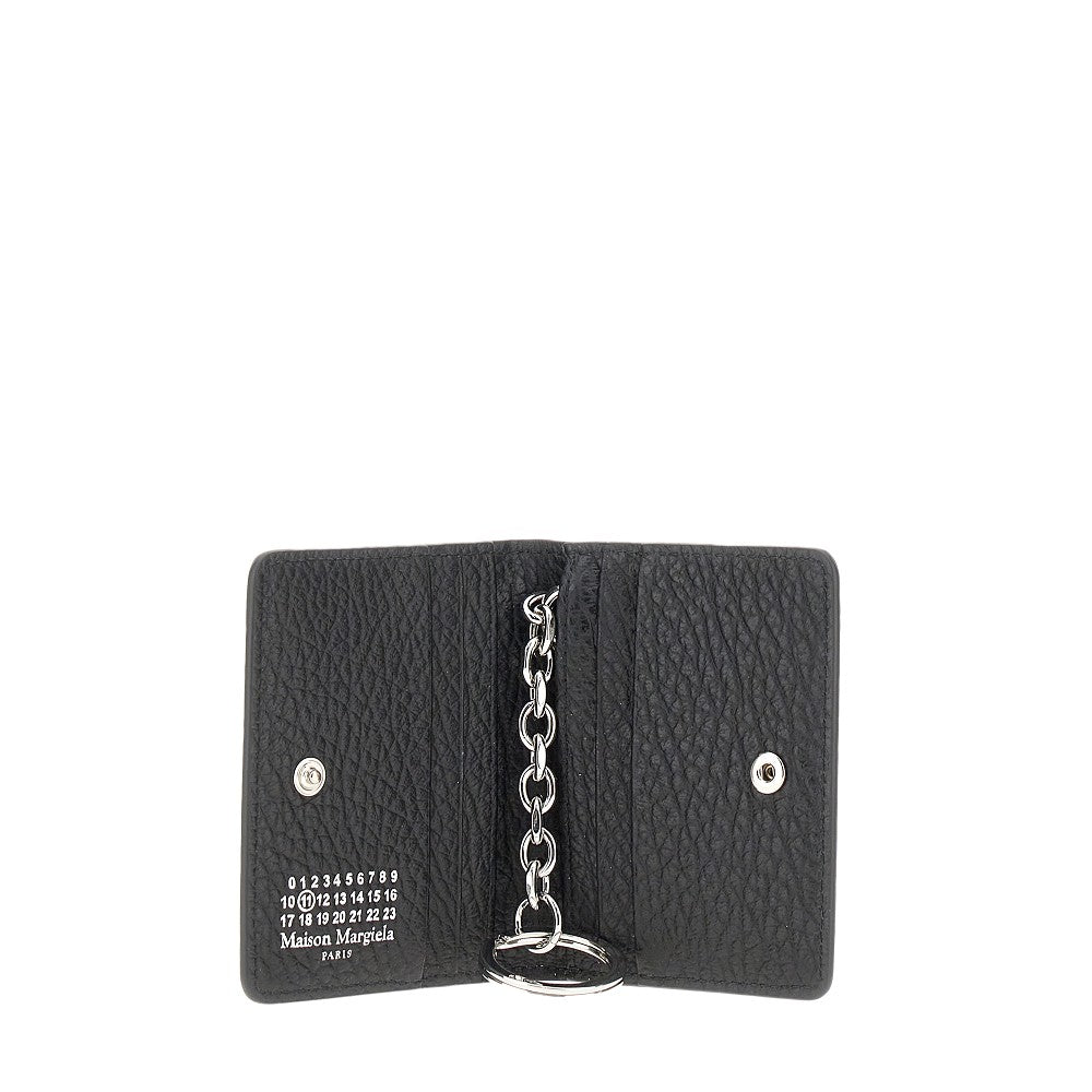 Portacarte in pelle con anello portachiavi