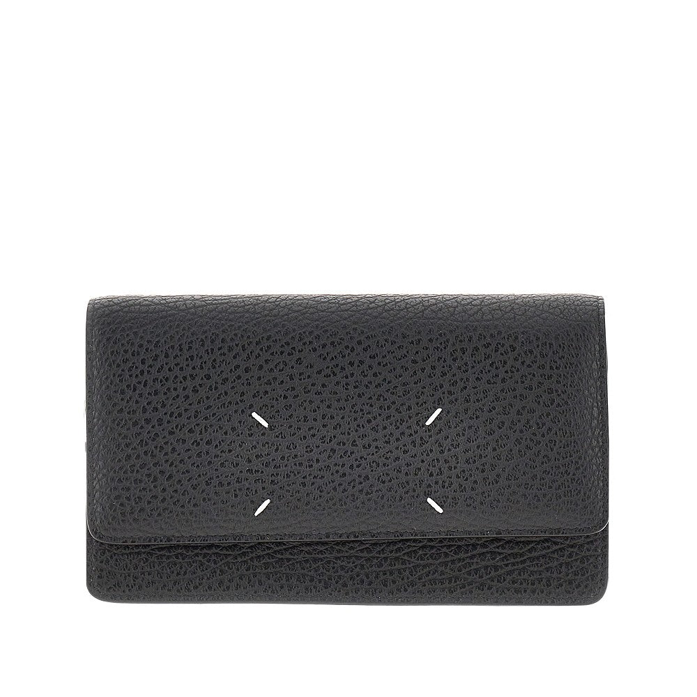 'Four Stitches' leather clutch with chain