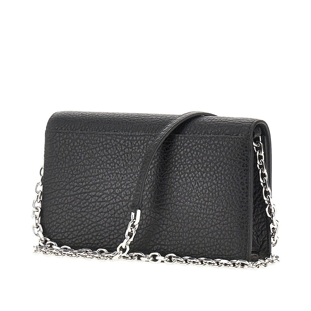 'Four Stitches' leather clutch with chain