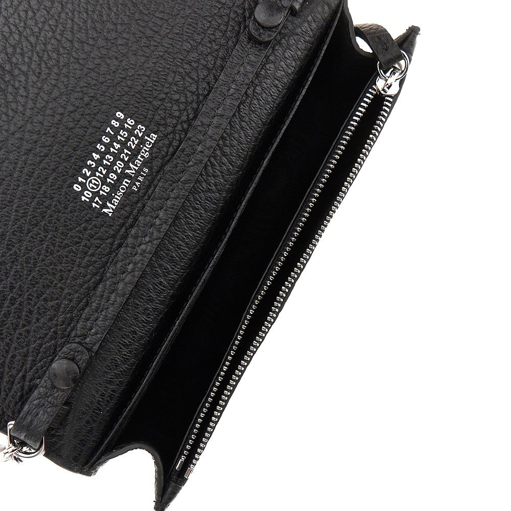 'Four Stitches' leather clutch with chain