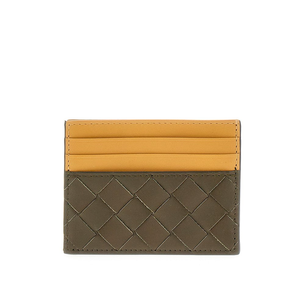 Portacarte bicolore in pelle Intrecciato