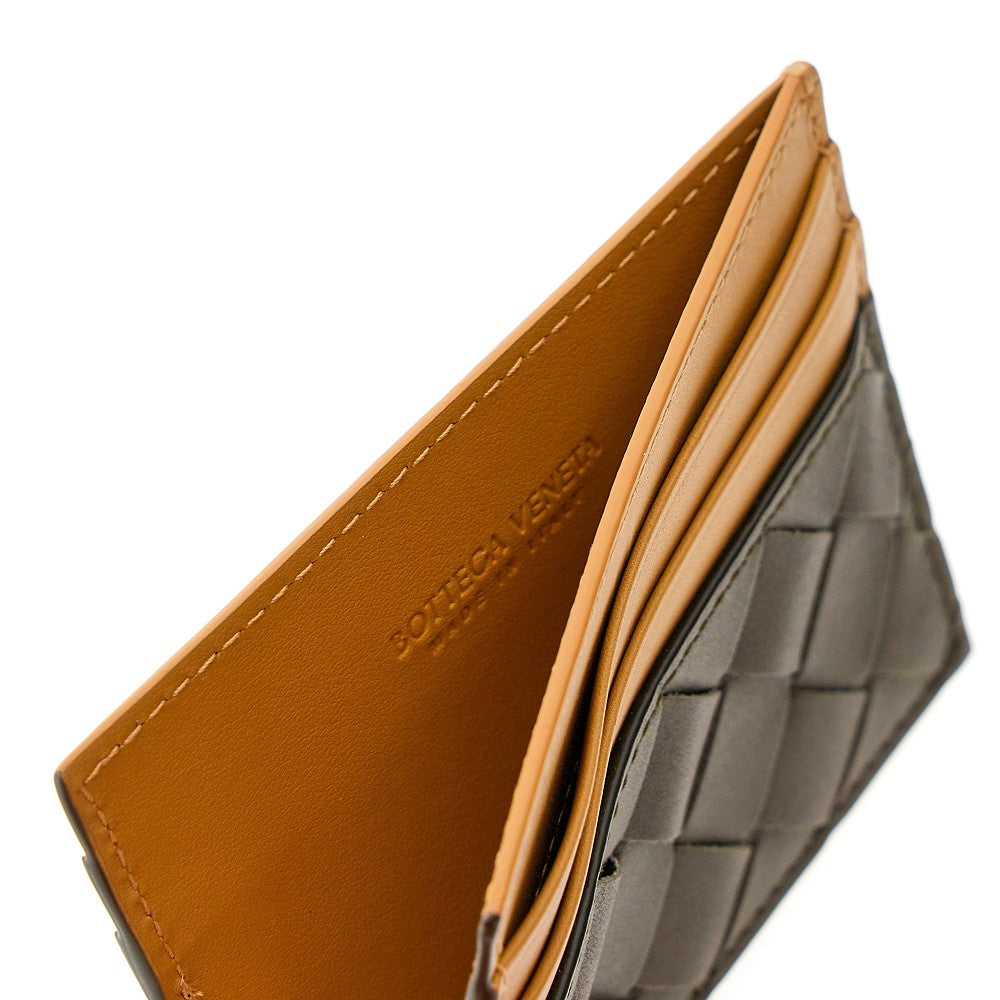 Portacarte bicolore in pelle Intrecciato