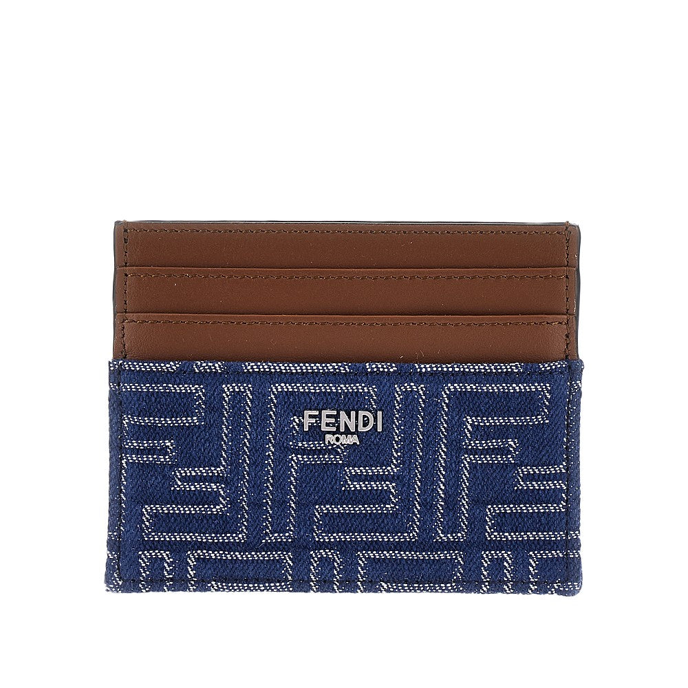 Leather and jacquard FF denim cardholder