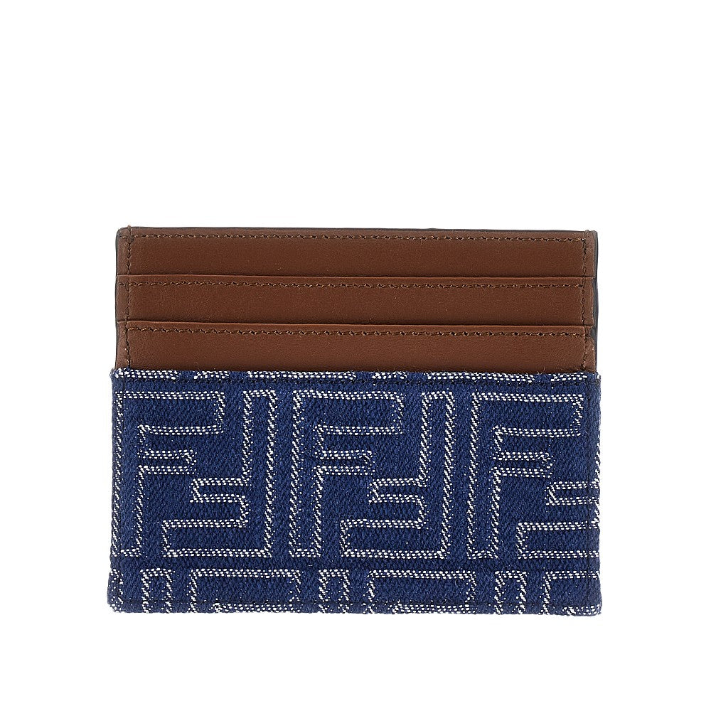 Leather and jacquard FF denim cardholder