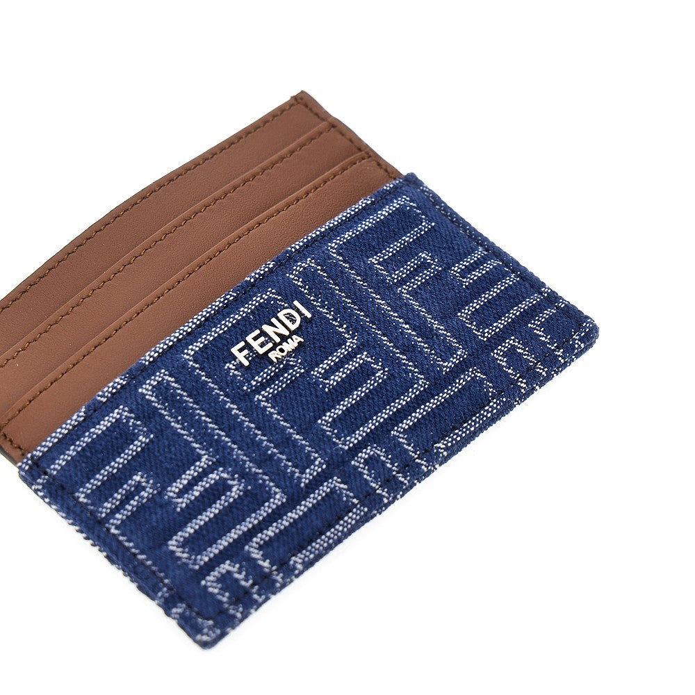 Leather and jacquard FF denim cardholder