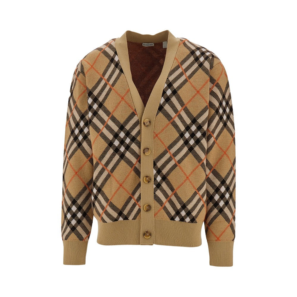 Check wool-blend cardigan