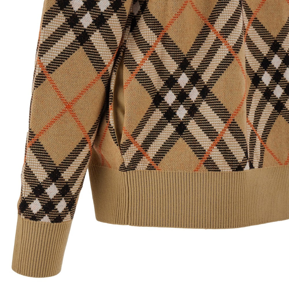 Check wool-blend cardigan