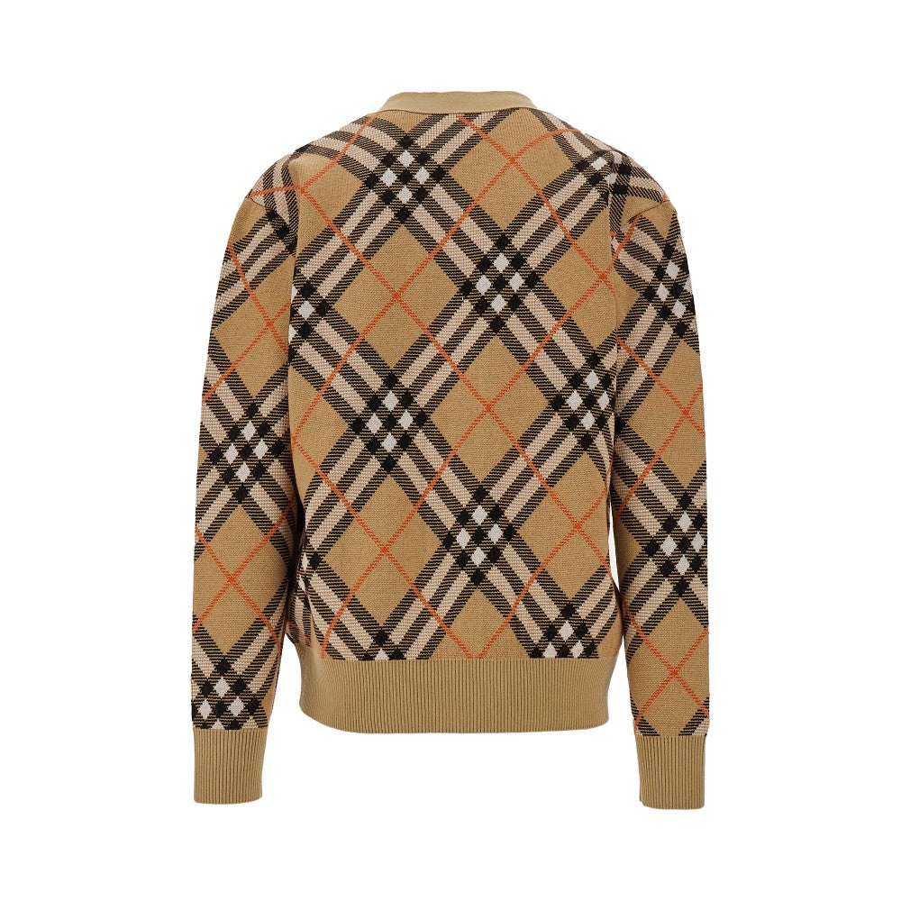 Check wool-blend cardigan