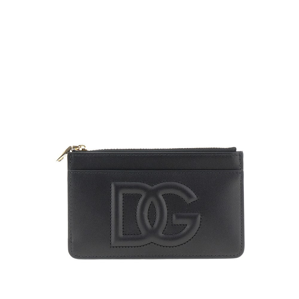 Leather cardholder pouch with embossed logo