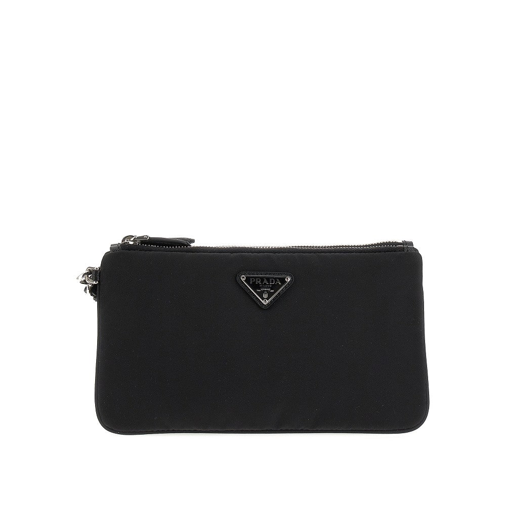 Pouch doppio in nylon con logo triangolo