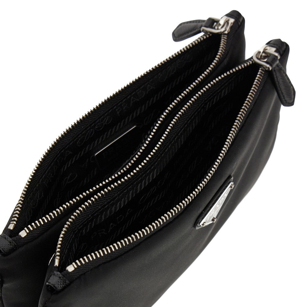 Pouch doppio in nylon con logo triangolo
