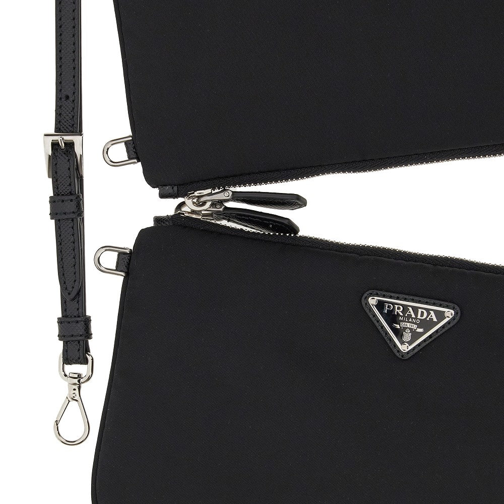 Pouch doppio in nylon con logo triangolo