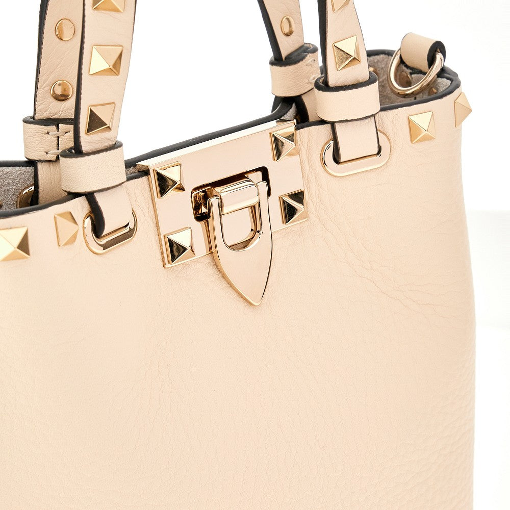 Grained leather 'Rockstud' mini tote bag
