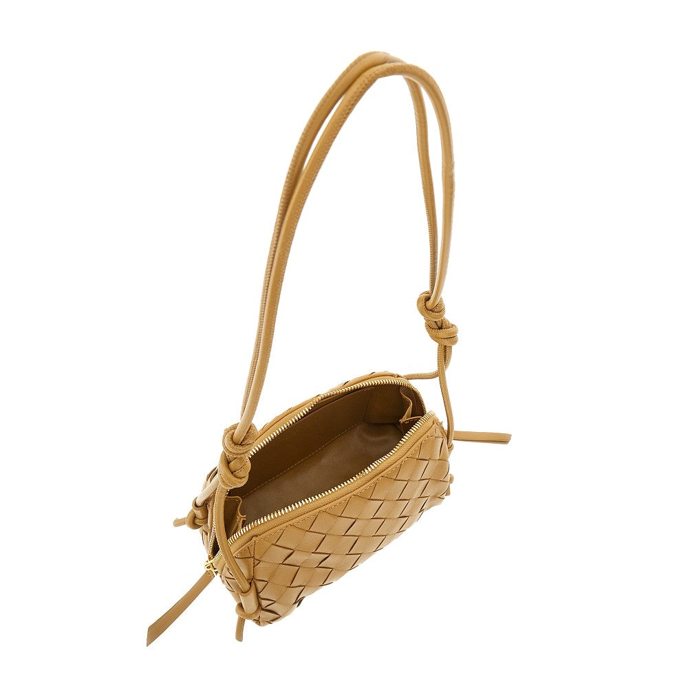 Intrecciato leather pouch on strap