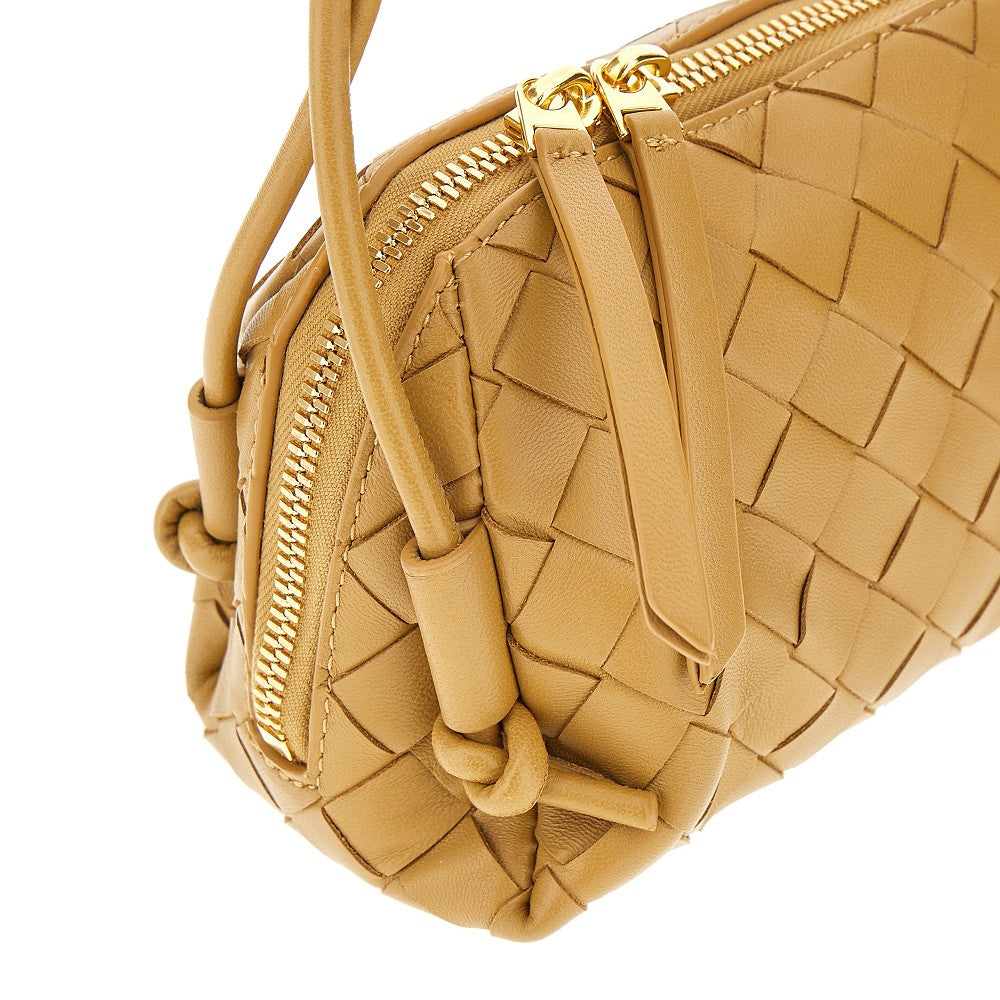 Intrecciato leather pouch on strap