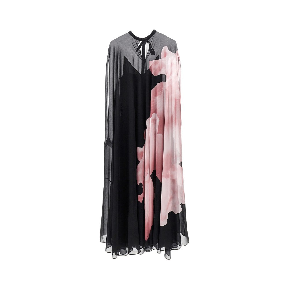 Maxi abito in chiffon con stampa orchidea