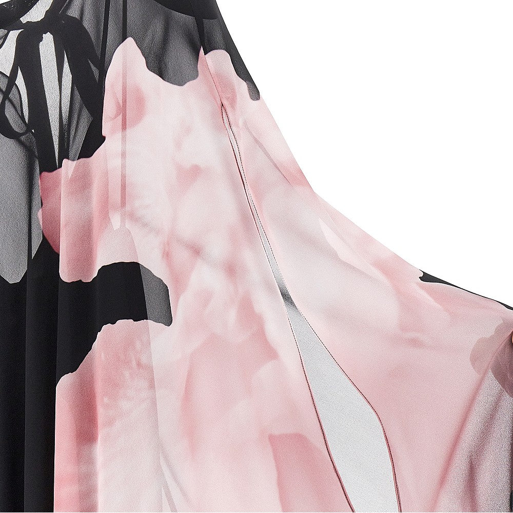 Maxi abito in chiffon con stampa orchidea