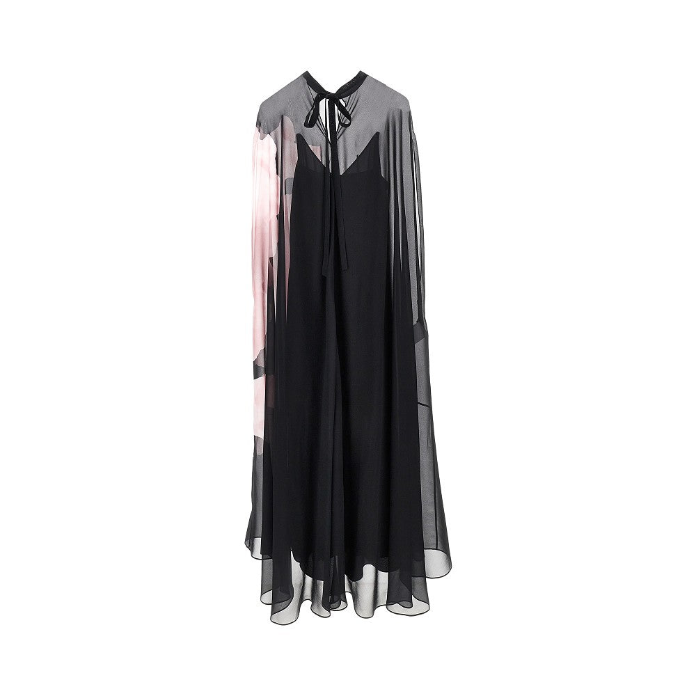 Maxi abito in chiffon con stampa orchidea