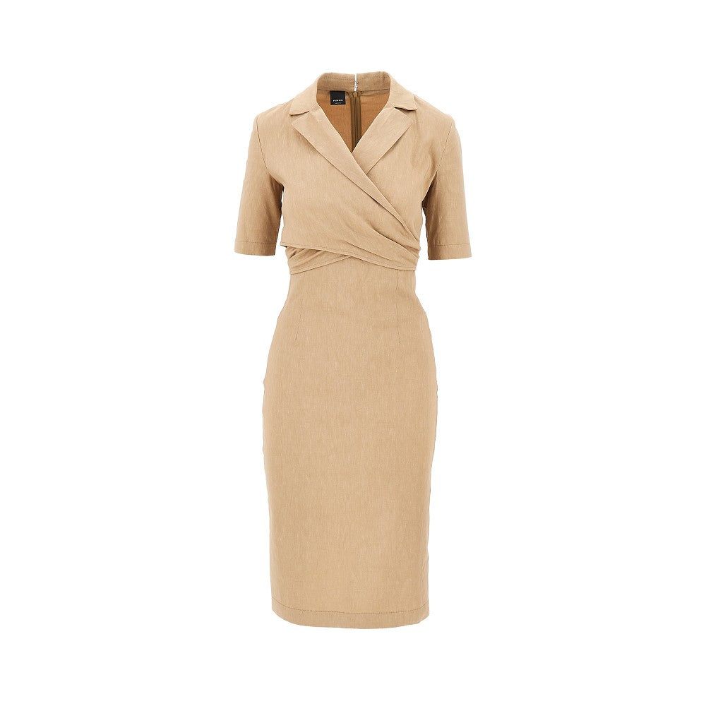 Wrapped linen-blend midi dress