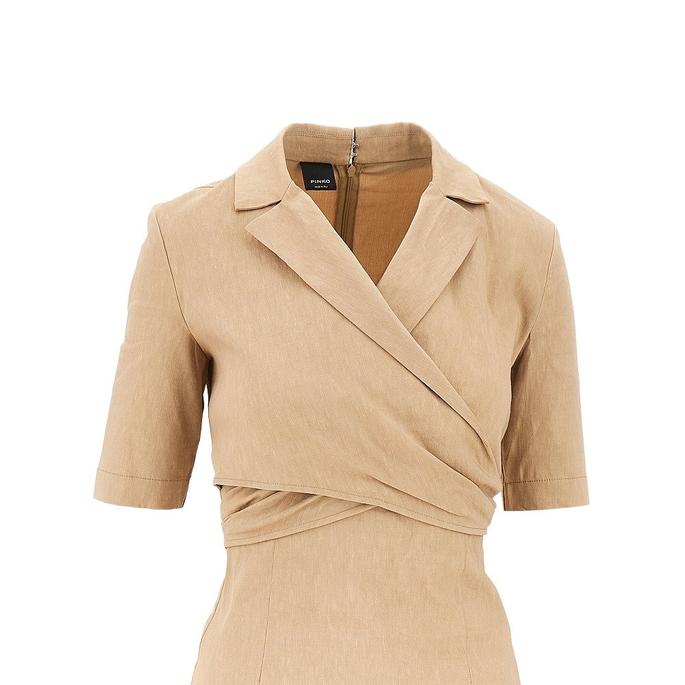 Wrapped linen-blend midi dress