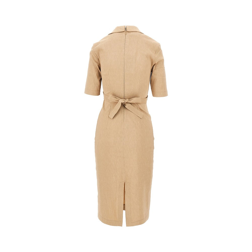 Wrapped linen-blend midi dress