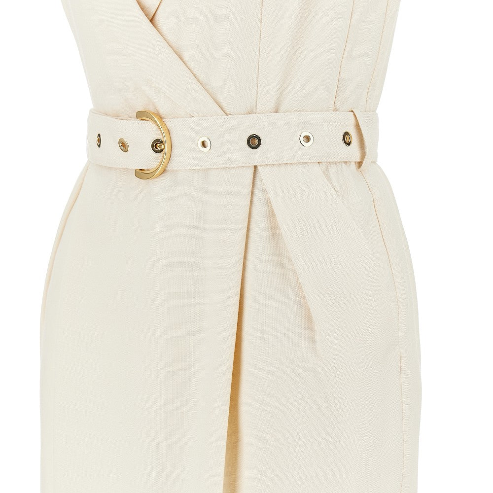 Panama fabric midi dress with belt