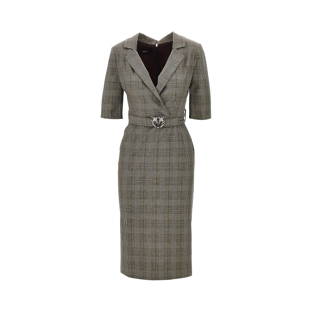 Abito midi in misto lana con motivo Check
