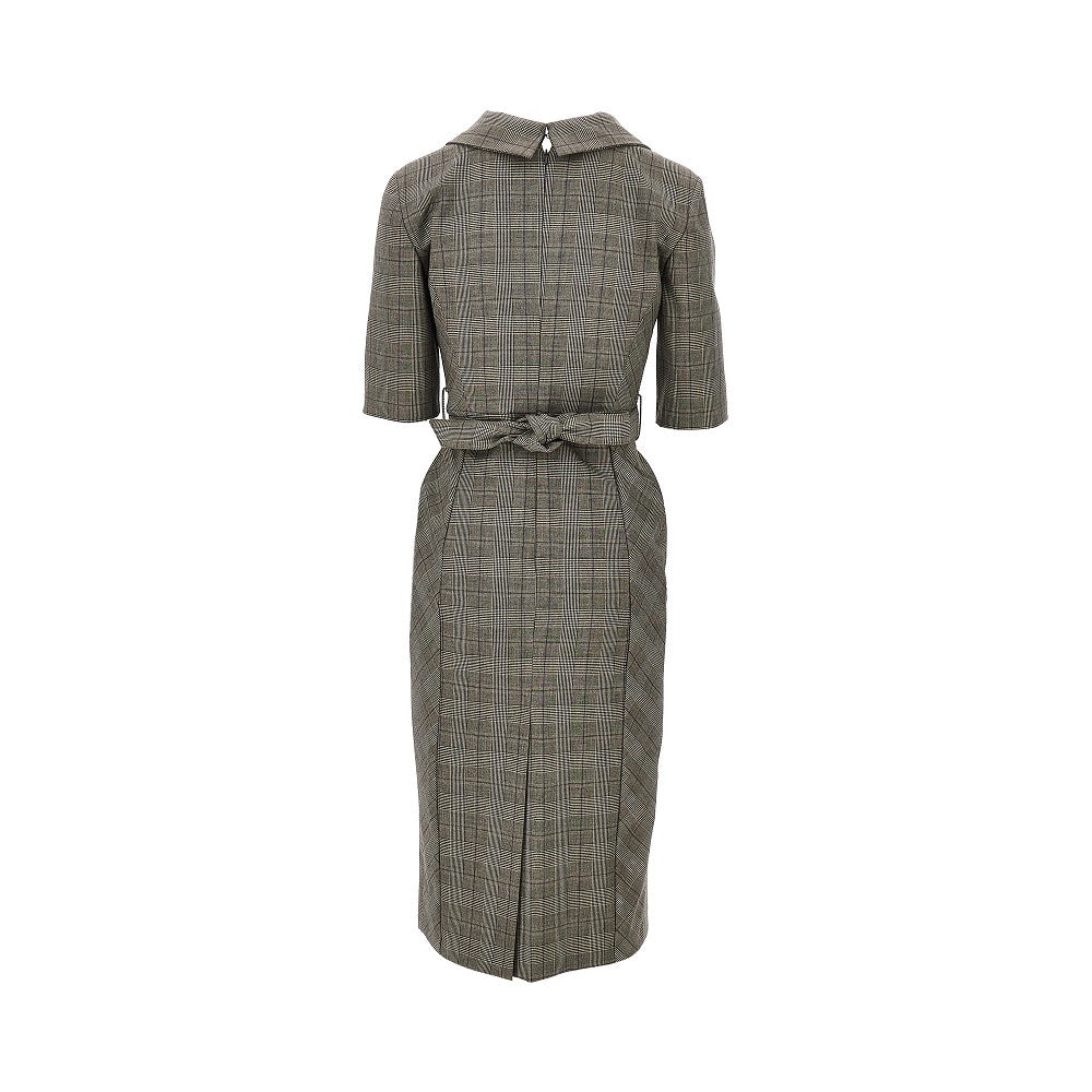 Abito midi in misto lana con motivo Check