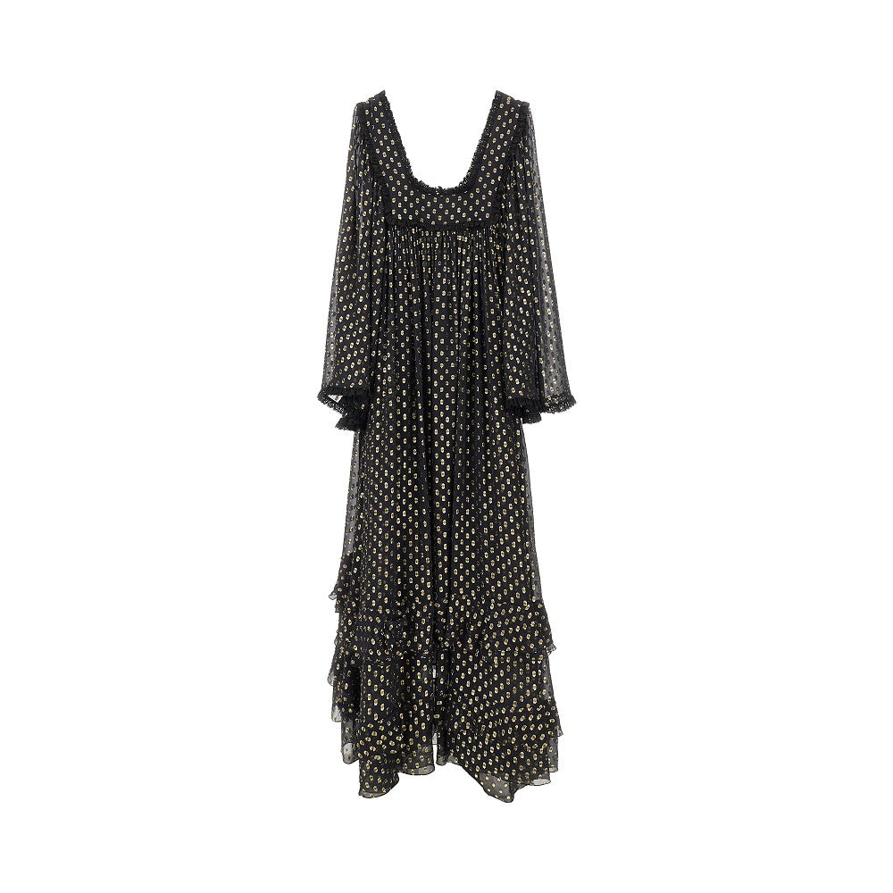 Maxi abito in seta con pois lurex