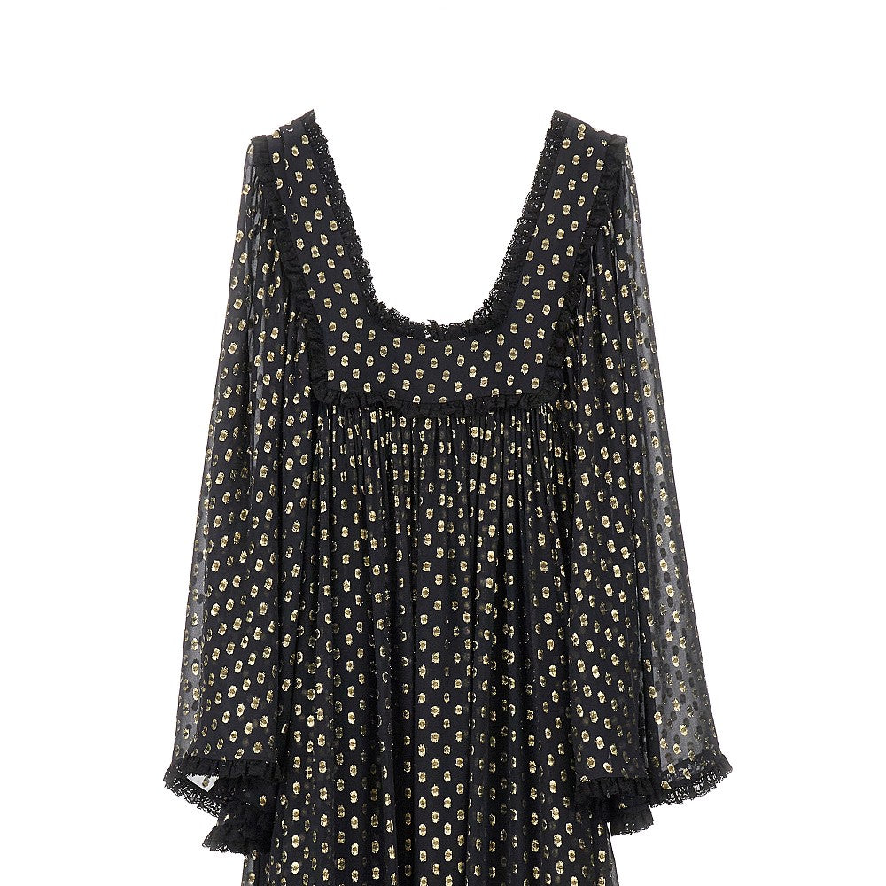 Maxi abito in seta con pois lurex