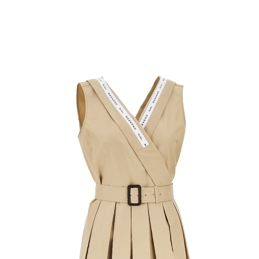 Abito midi in gabardine con cintura