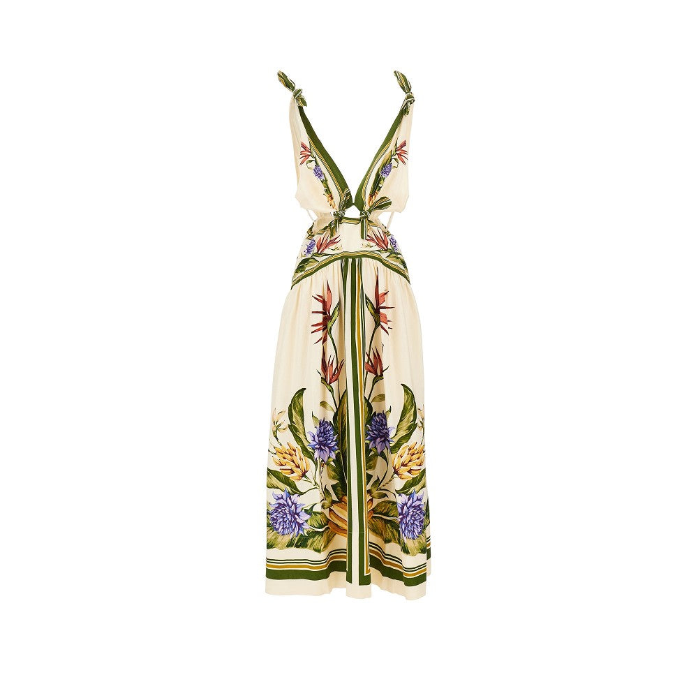 Abito in misto lino stampa Tropical Scarf