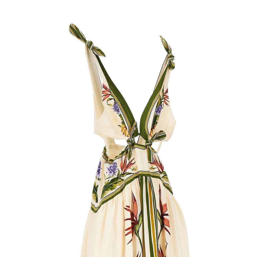 Abito in misto lino stampa Tropical Scarf