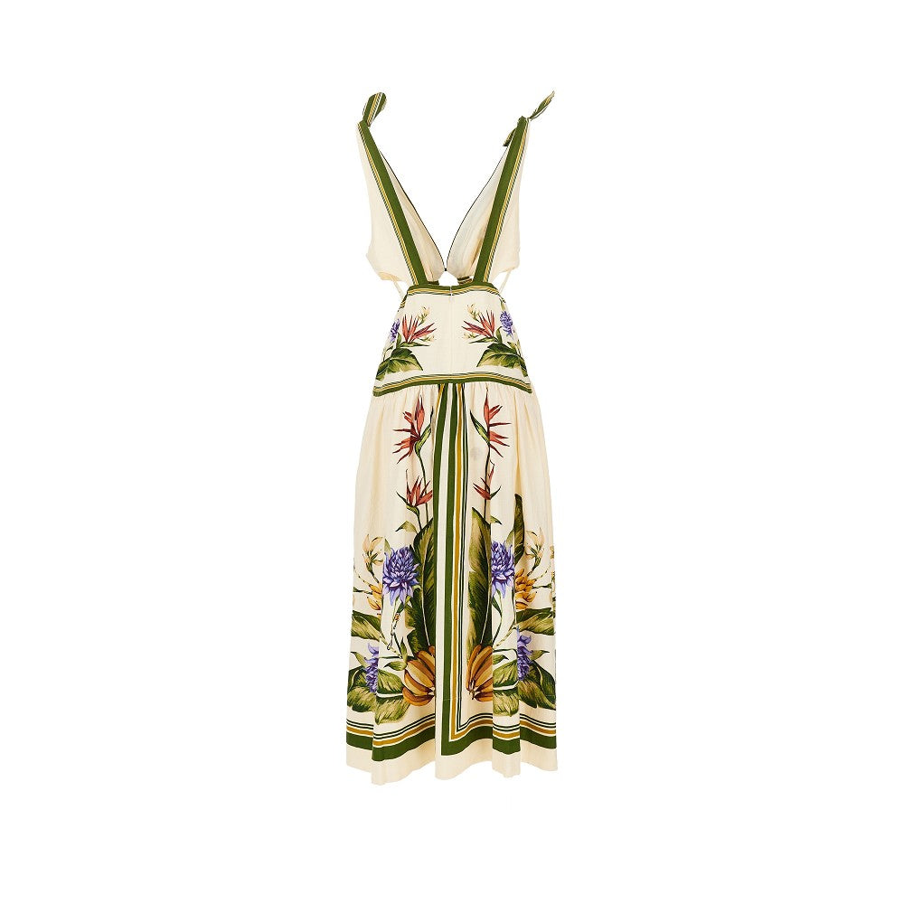 Abito in misto lino stampa Tropical Scarf