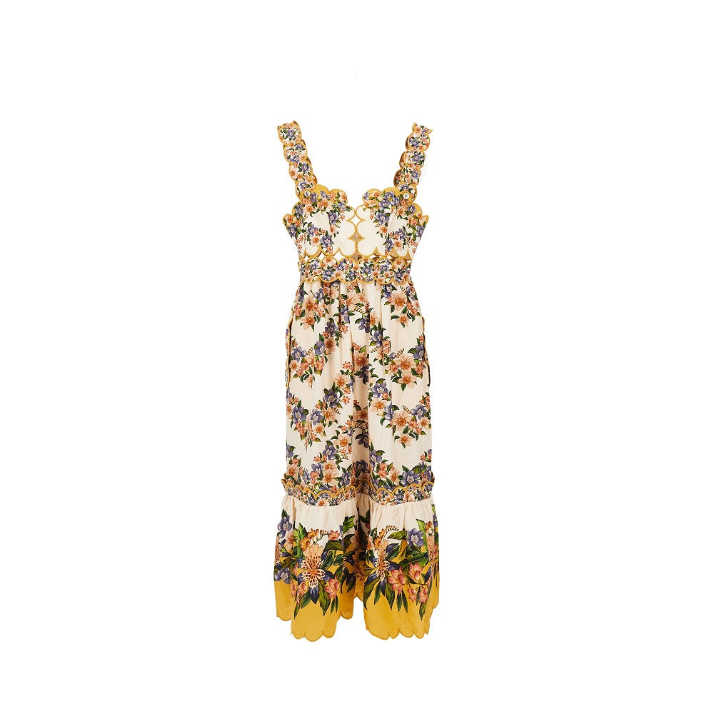 Floral print linen-blend midi dress