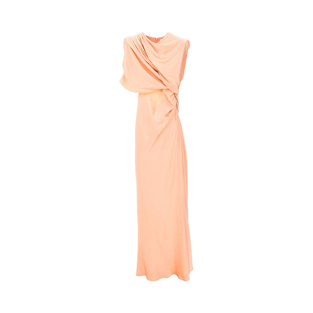 Abito lungo in raso con maxi spalle