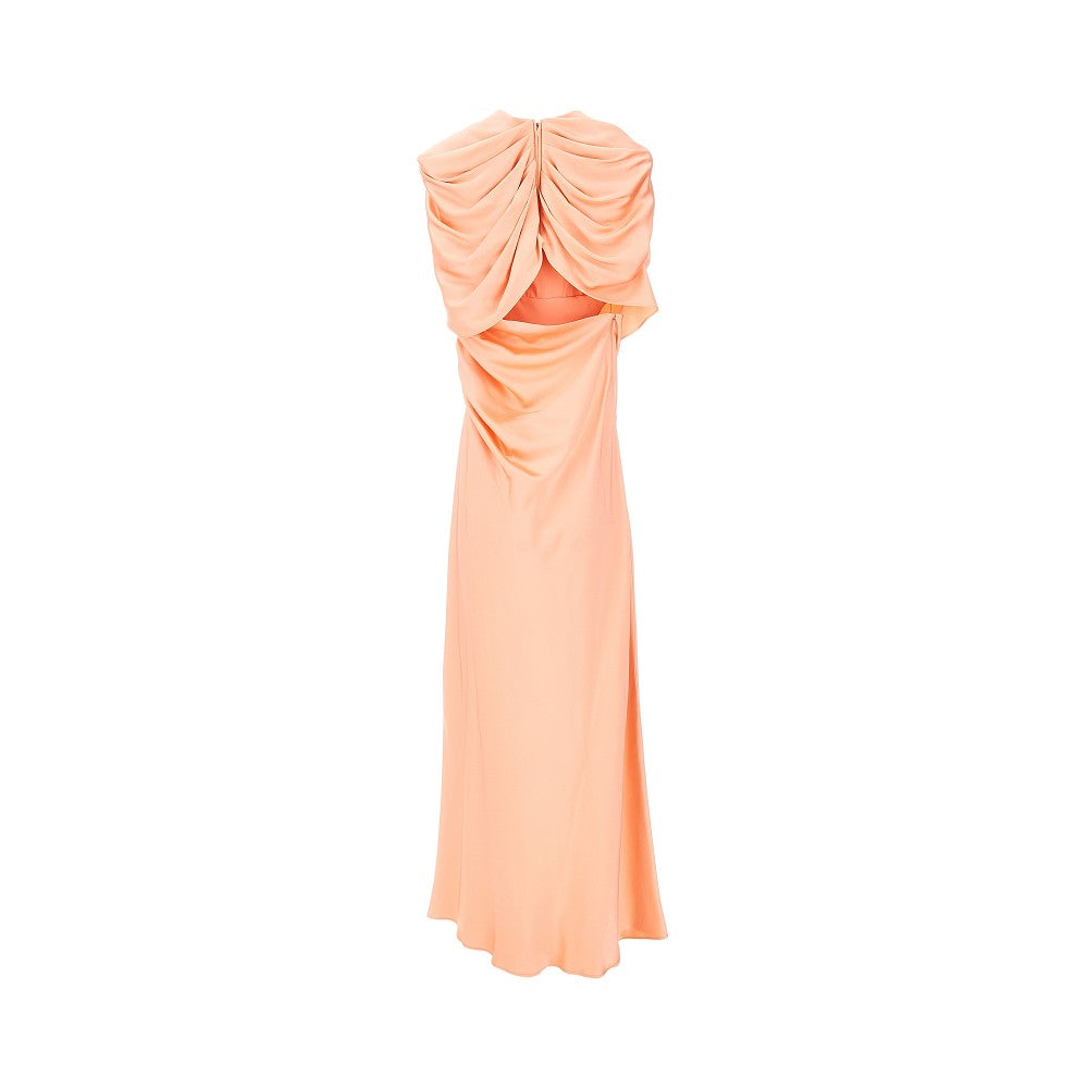 Abito lungo in raso con maxi spalle