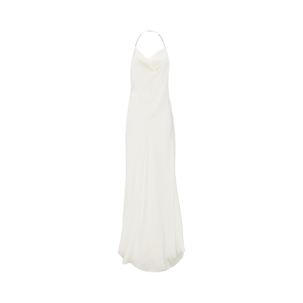 Abito lungo in satin con cristalli