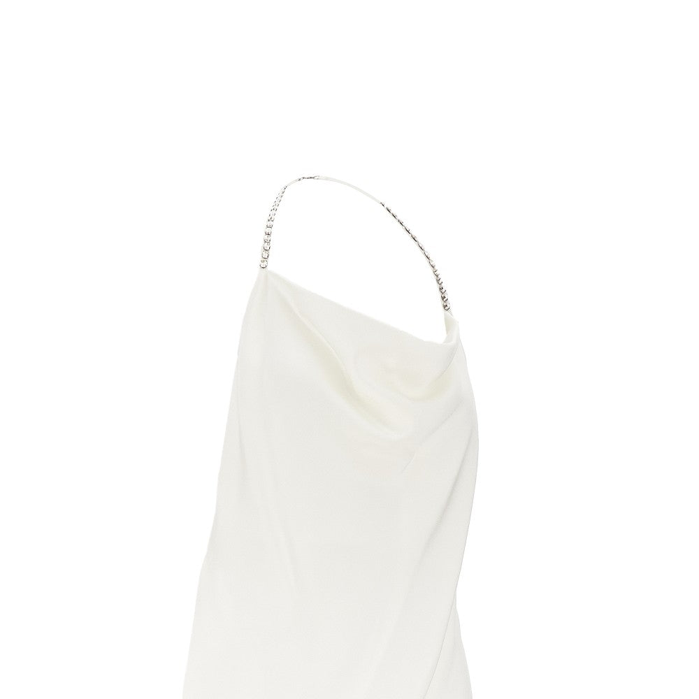 Abito lungo in satin con cristalli