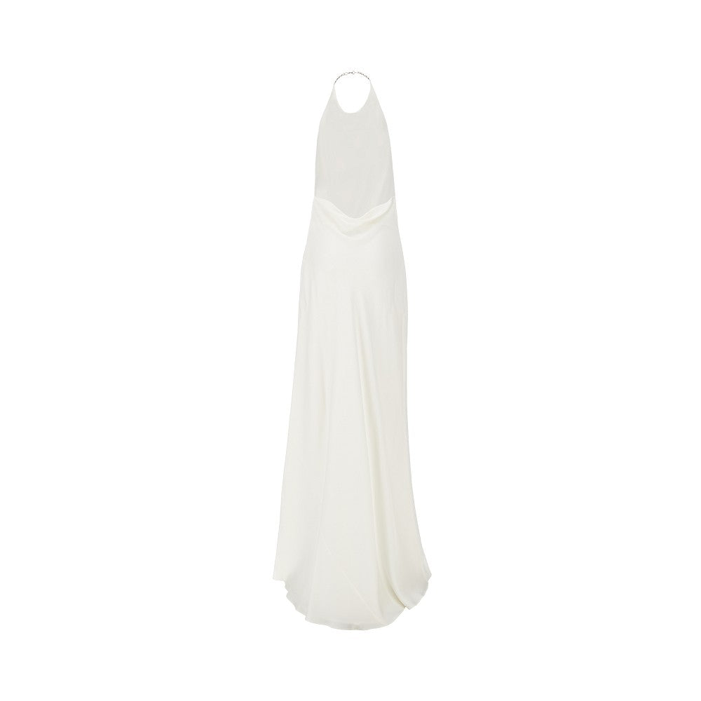 Abito lungo in satin con cristalli