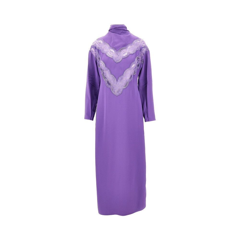 Satin midi dress with lace inserts