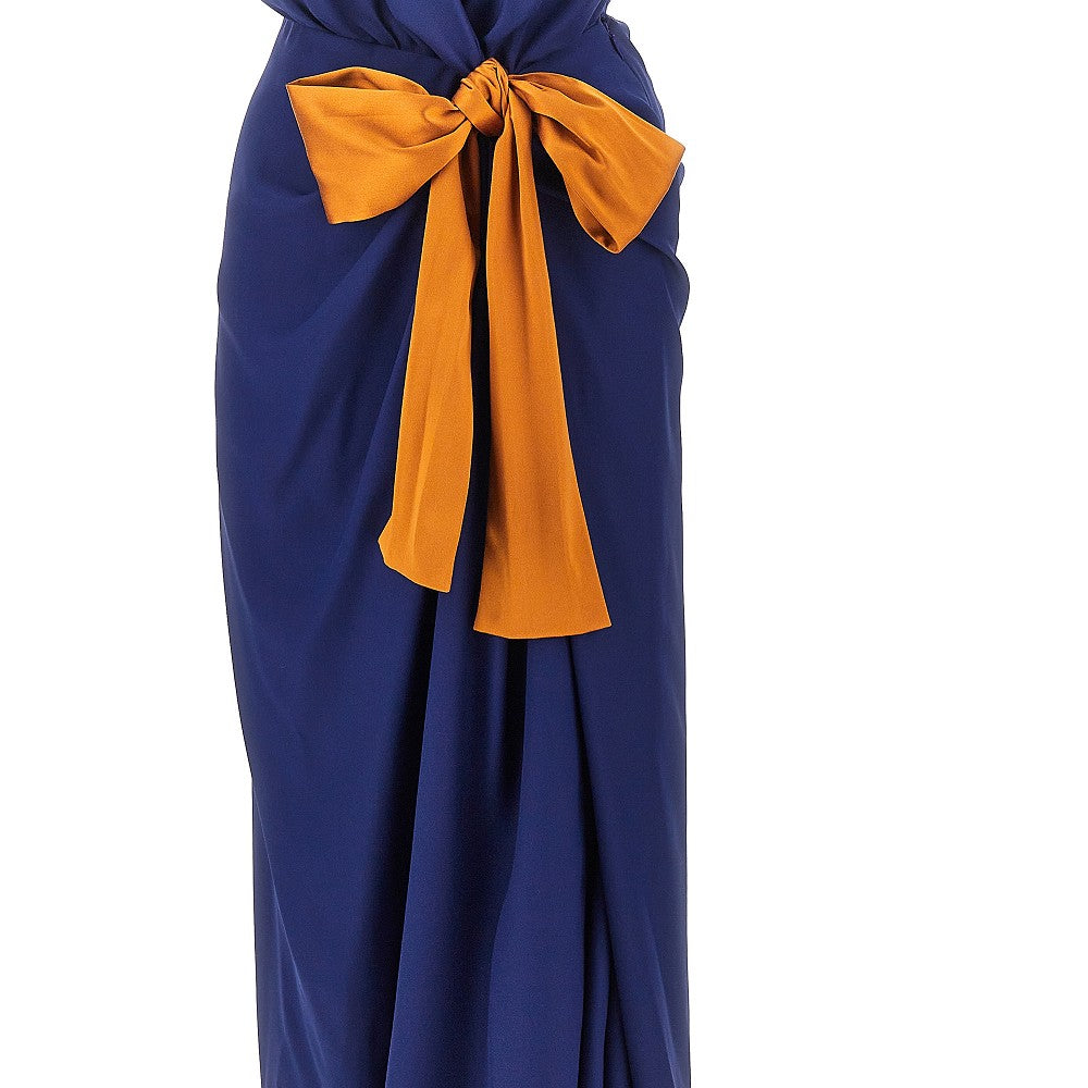 Long silk dress with bows