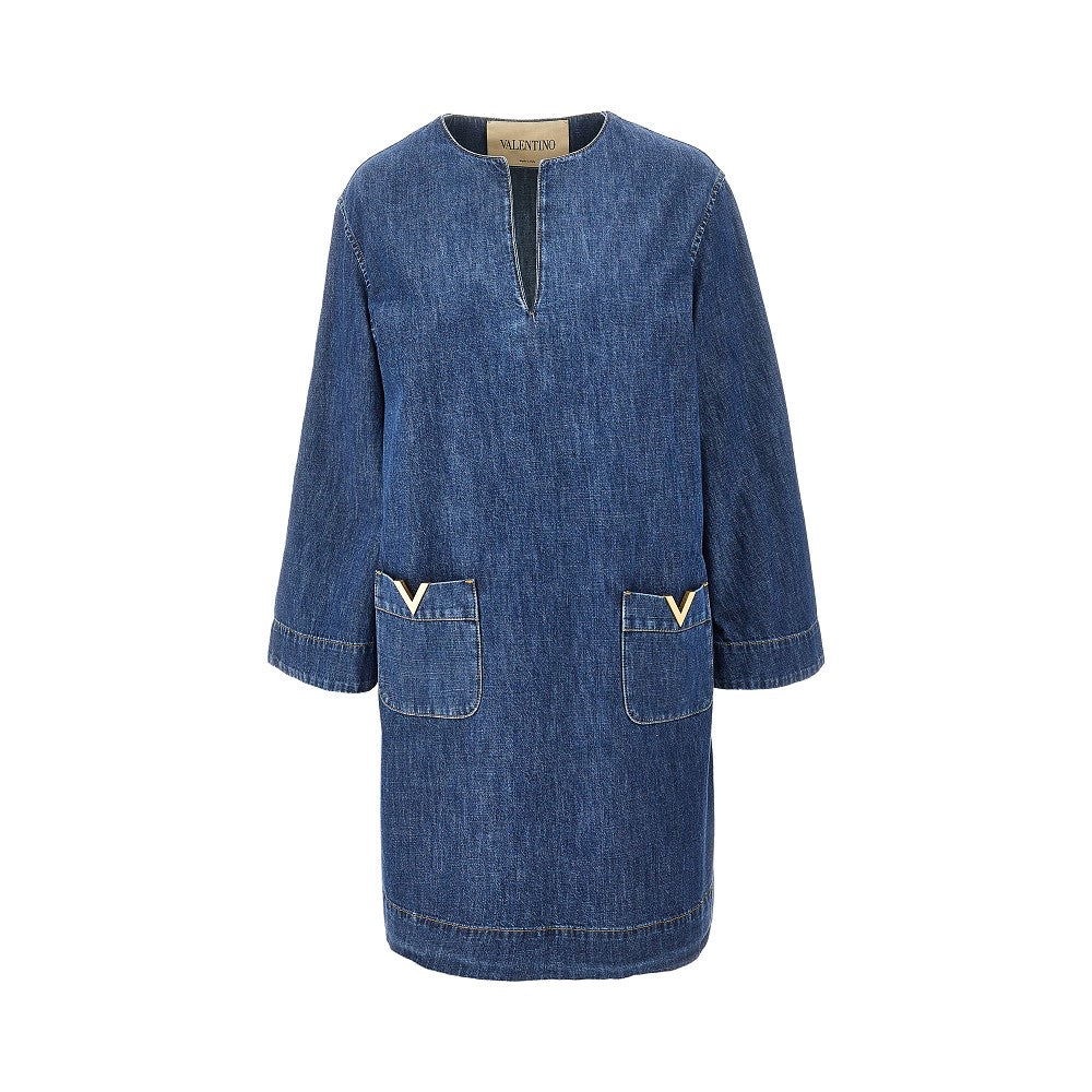 Denim mini skirt with V Gold details