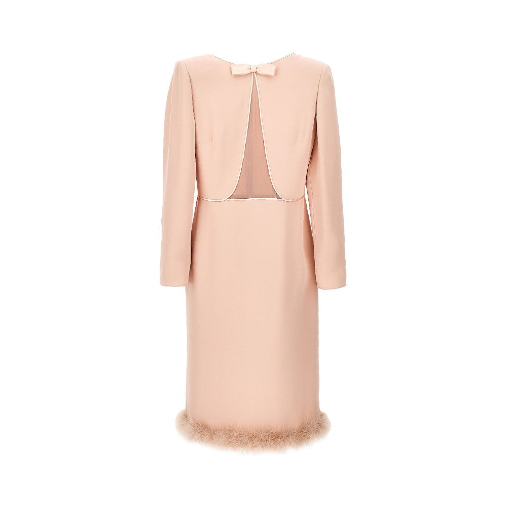 Abito midi in Cady Couture con piume