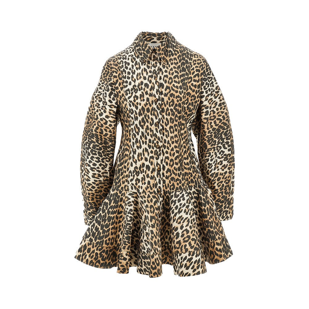 Leopard print poplin mini dress