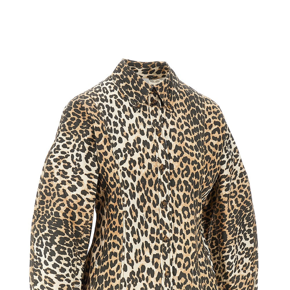 Leopard print poplin mini dress