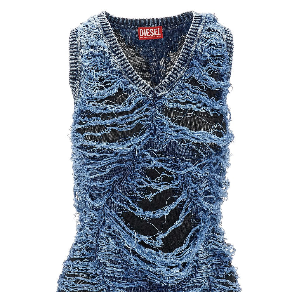 Destroyed knitted mini dress