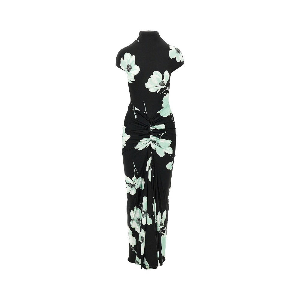 Sakura print draped long dress