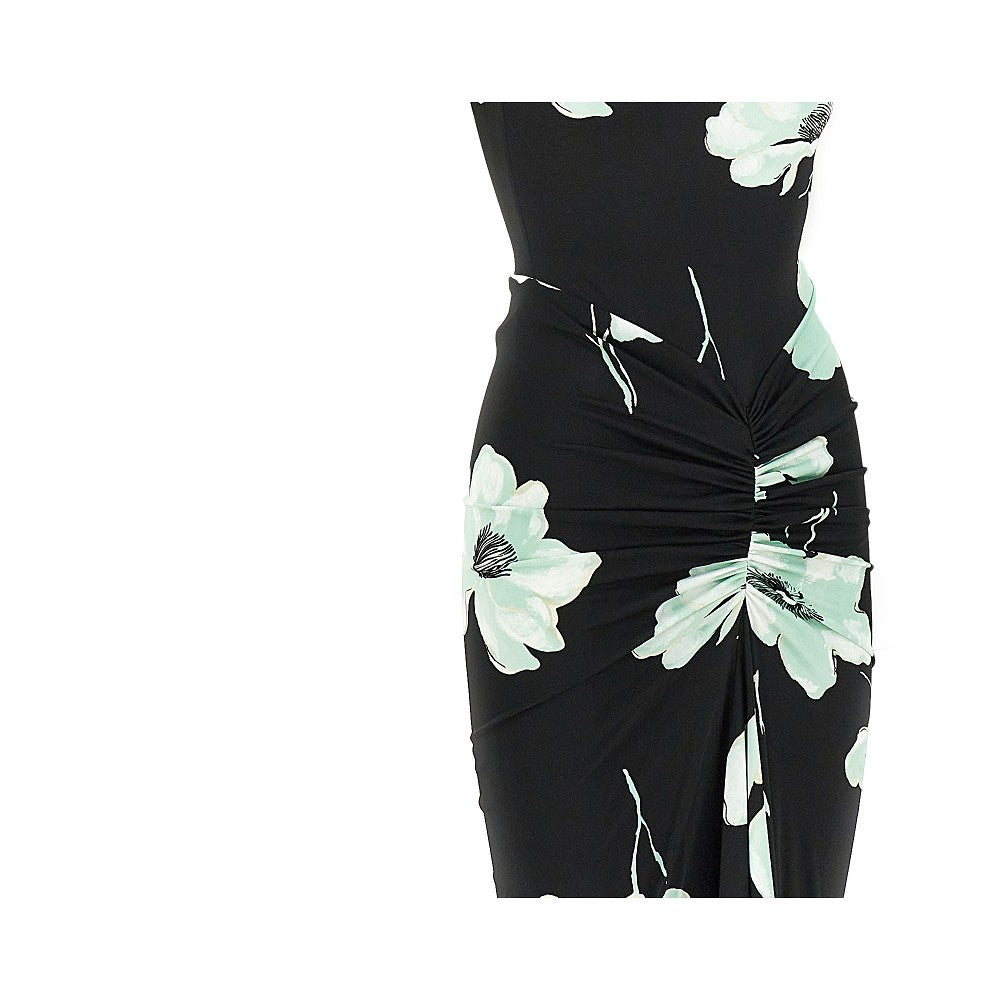 Sakura print draped long dress