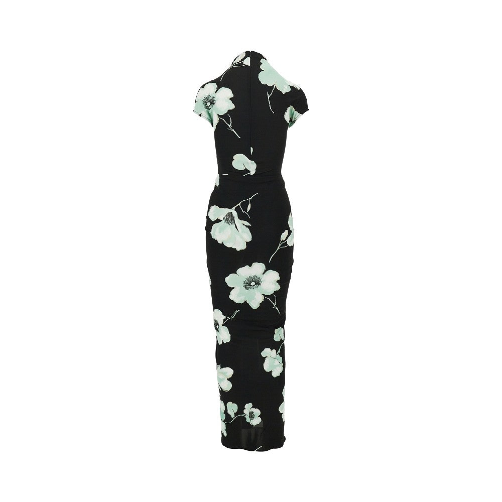 Sakura print draped long dress